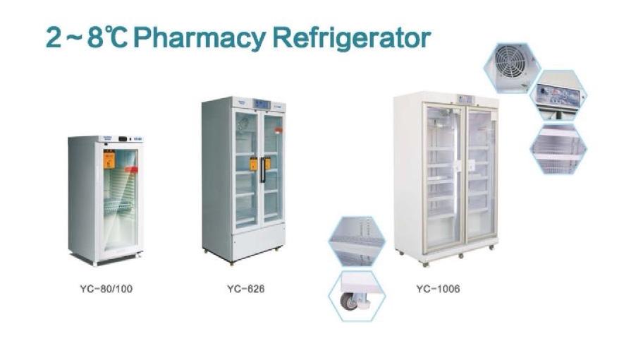 YC-100 2-8℃ 100L Glass Door China Pharmacy Refrigerator