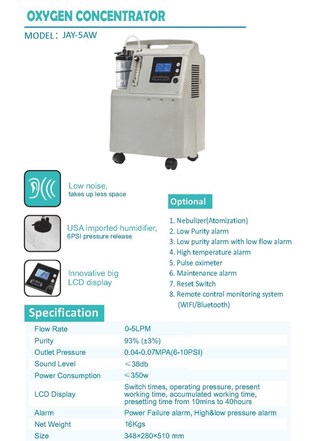 Dispositif de concentrateur d'oxyg&egrave;ne 5 l_aucma Jay-5aw